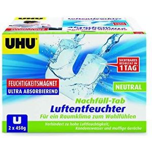 UHU Vochtmagneet navultab, innovatieve navuleenheid voor standaard luchtontvochtiger bestrijdt vocht en schimmel in woonruimtes nu nog effectiever, 2 x 450 g