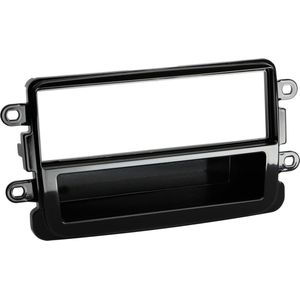 1-DIN Paneel geschikt voor met aflegbakje. Dacia Dokker/ Duster/ Lodgy 2012-2019 Kleur: Piano Zwart