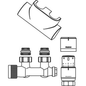 Oventrop Accessoireset voor warmtestraler voor badkamer, met thermostaat Uni SH Multiblock T-vorm wit