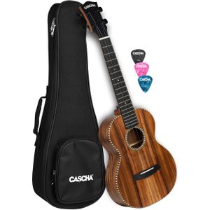 CASCHA All Solid Acacia Tenor-ukelele 26 inch I hoogwaardige ukelele-set met 3 plectrums & tas I opvallend design - warm geluid I ideaal voor beginners en gevorderden I kleine Hawaii-gitaar