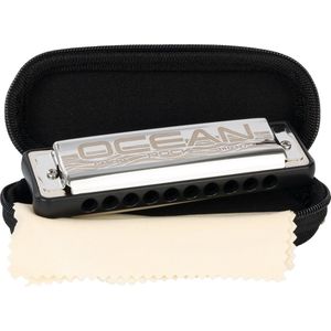 CASCHA Ocean Rock mondharmonica C-mastur, zwart, professionele, diatonische 10-gats mondharmonica, hoogwaardige stemmingtongen van fosforbrons, met softcase en poetsdoek