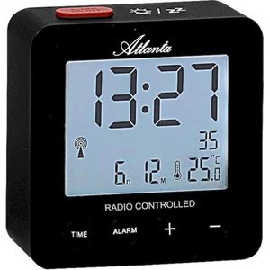 Atlanta 1882-7 Digitale wekkerradio, lcd-verlichting, temperatuur, eenvoudige bediening, bovenstation, zwart
