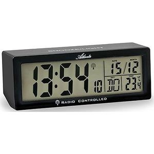 Atlanta Draadloze wekker, digitaal lcd-display, volumeregeling, temperatuur, Crescendo Snooze - 1892/7 (zwart)