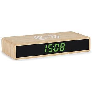 Kwartswekker LED-display met draadloos opladen, inductief oplaadfunctie, bamboebehuizing - 2603