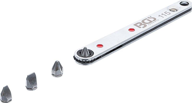 BGS 115 | Bit-ratelsleutel, extra dun | binnenzeskant 6,3 mm (1/4"") | incl. 4 speciale bits