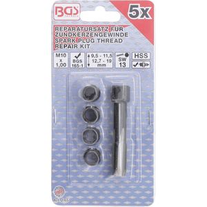 BGS - Bougie schroefdraad reparatie set | M10 x 1,0 mm | 5-dlg - Motorblok - Autoreparatie - Motorrevisie - Motorfiets - Tap set - BGS165