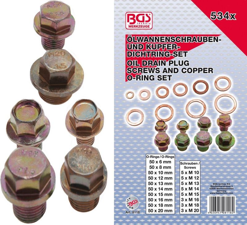 Assortiment de bouchons de vidange avec joints cuivre | 534 pièces