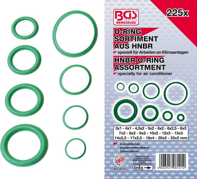 BGS O-Ring-Sortiment HNBR Ø 3 - 22 mm 225tlg. - 8121