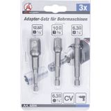 BGS Diy 8204 | Adapterset voor boormachines | 6,3 mm (1/4"") | 6,3 mm (1/4"") / 10 mm (3/8"") / 12,5 mm (1/2"") | 3-dlg.