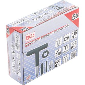 BGS 9843 | Universele olieservice sleutelset | voor kunststof olie-afvoerpluggen | 6,3 mm (1/4 inch) / 10 mm (3/8 inch) | 5 stuks