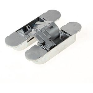 Onzichtbaar scharnier, 3D, type Hide 130-70, afmeting 130x30mm, mat chroom, brandwerend 30 minuten