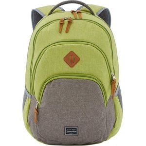Travelite Basics - Rugzak, geschikt als handbagage, met laptopvak voor 15,6 inch laptop, model: Melange - Modieuze rugzak met gemêleerde look, 45 cm, 22 liter, groen/grijs, 22 Liter