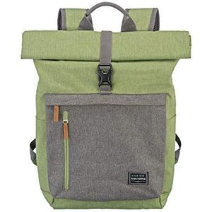 travelite BASICS Handbagage, rugzak met laptopvak, 15,6 inch, bagageserie Basics, dagrugzak, oprolbaar, praktische rugzak met oprolfunctie, 60 cm, 35 liter, 800 gram, groen-grijs, 60, Casual