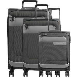 Travelite Lot de 4 valises à coque souple avec 4 roulettes, tailles S-M-L + sac de voyage, durables, VIIA bagages en matériau recyclé, serrure TSA, valises tailles L + M extensible, ardoise, Trolley