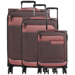 Travelite Set van 4 zachte koffers met 4 wielen, maten S-M-L + reistas, duurzaam, VIIA bagage van gerecycled materiaal, TSA-slot, koffers maat L + M rekbaar, lenteroze, Lente roos, Reiskofferset met