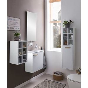 Schildmeyer Frida badkamermeubelset bestaande uit wastafel, rek en spiegel, houtmateriaal, mat wit, 3-delig