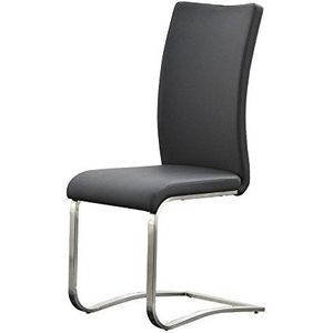 Robas Lund Eetkamerstoel, leer, grijs, set van 2, belastbaar tot 130 kg, schommelstoel met rundleer, frame van roestvrij staal, comfortabele zithoogte