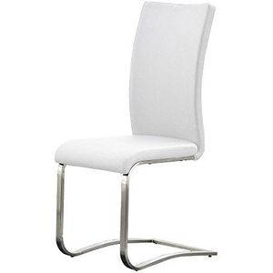 Robas Lund Eetkamerstoel, leer, wit, set van 2, belastbaar tot 130 kg, schommelstoel met rundleer, frame van roestvrij staal, comfortabele zithoogte, 52 x 43 x 103 cm