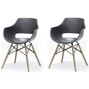 Robas Lund Eetkamerstoel, set van 4, grijs keukenstoelen, woonkamerstoelen, frame beuken, massief, helder gelakt, BxHxD 57x80x58 cm