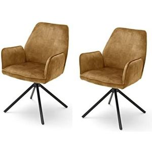 Robas Lund Eetkamerstoelen met armleuningen, 120 kg belastbaar, bekleding in fluwelen look, vintage curry-stijl, 2 stuks