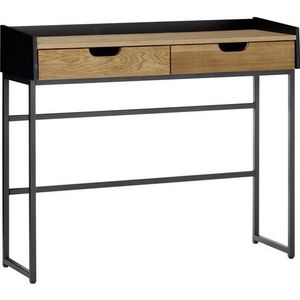 Robas Lund, Calama Console/kledingkast, gefineerd eiken, zwarte behuizing, mat zwart metalen frame, 2 laden, 100 x 84 x 35 cm (b x h x d)