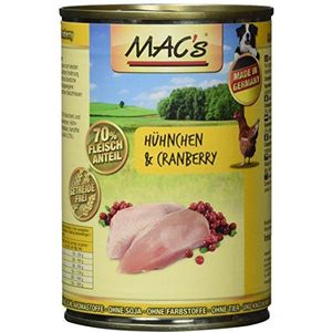 MAC’s Hondenvoer Natvoer Blik - 70% Kip & Cranberry - 6 x 400g