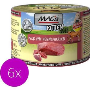 MAC's Kittenvoer Natvoer Blik 70% Kalf & Kippenhartjes 6 x 200g