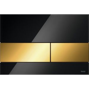 TECE TECEsquare WC-Betätigungsplatte Zweimengentechnik, Glas schwarz glänzend, Tasten gold, 9240808