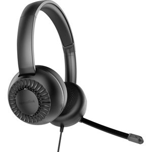 Speedlink METIS USB stereo hoofdtelefoon - lichte bedrade headset met microfoon en bekabelde afstandsbediening, USB-A-stekker en 3,5 mm jackstekker, kantoor en thuiswerk, opbergtas, zwart