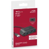 Speedlink - SNAPPY EVO - USB-hub - Zwart - 4-poorts met 3x USB-A en 1x USB-C, Gegevensoverdracht tot 5 Gbit/s