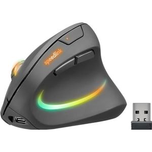 Speedlink PIAVO PRO oplaadbare verticale muis - ergonomische draadloze muis voor rechtshandigen, ingebouwde batterij oplaadbaar via USB-C, kleurrijke verlichting, instelbare dpi, zwart