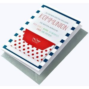 Perleberg communiekaart 11,6 x 16,6 cm - premium kwaliteit communie wenskaart - kleurrijk klein envelop ontwerp - communiekaart voor meisje en jongen - geweldig voor zilveren geschenken 7121005-2