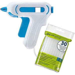 Westcott Mini lijmpistool incl. 30 stuks lijmstiften, set met lijmpistool en lijmsticks voor school thuis & kantoor, wit/blauw