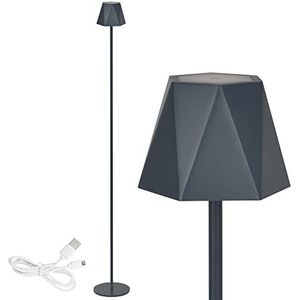 Clauss Led-vloerlamp met accu via USB oplaadbaar, draadloos, met dimmer, van metaal voor binnen en buiten, IP54, grijs, 10015