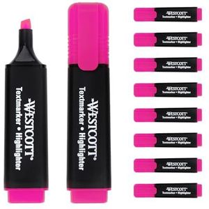 Westcott Markeerstift, E-743617 00, 10 stuks, roze, verpakking van 10 stuks, highlighter markers in felroze, 2-5 mm lijndikte, premium inkt uit Duitsland