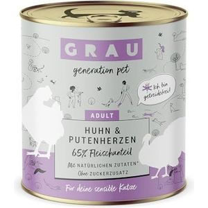Grau – the Original - natvoer voor katten - kip & kalkoenharten, set van 6 (6 x 800 g), graanvrij, voor volwassen katten
