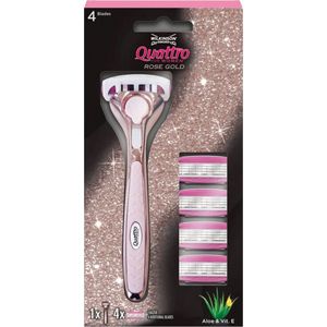 Wilkinson Quattro for Women Rose Gold Scheersysteem Houder + 4 Scheermesjes