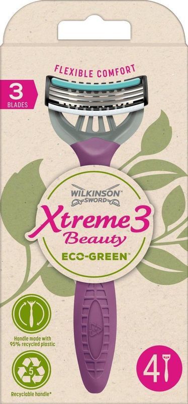 Wilkinson Xtreme3 Beauty Eco Green - Wegwerpscheermesjes - 4 Stuks - Gerecycled Kunststof
