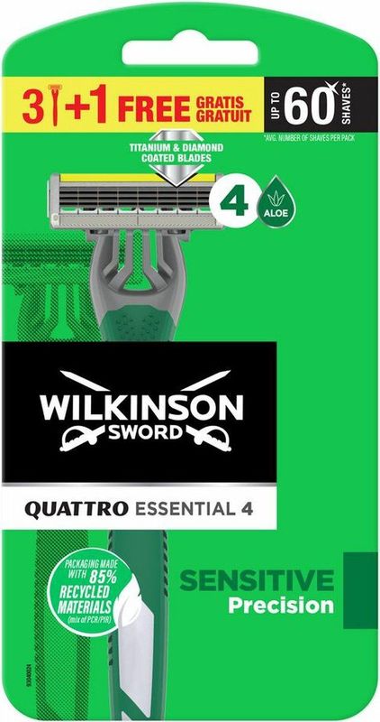 Wilkinson - Quattro Essential 4 - Wegwerpscheermesjes - 4 Stuks - Titanium-gecoate Mesjes