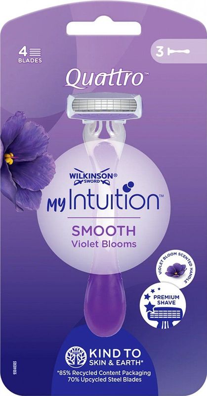 Wilkinson Sword Quattro - Wegwerp Scheermessen - Violet Blooms - 3 st