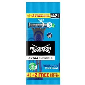 Wilkinson Sword Extra 3 Essential – verpakking met 4 + 2 wegwerpmachines met aloë vera glijband – Optimas voor gezichtsverzorging en zachtheid