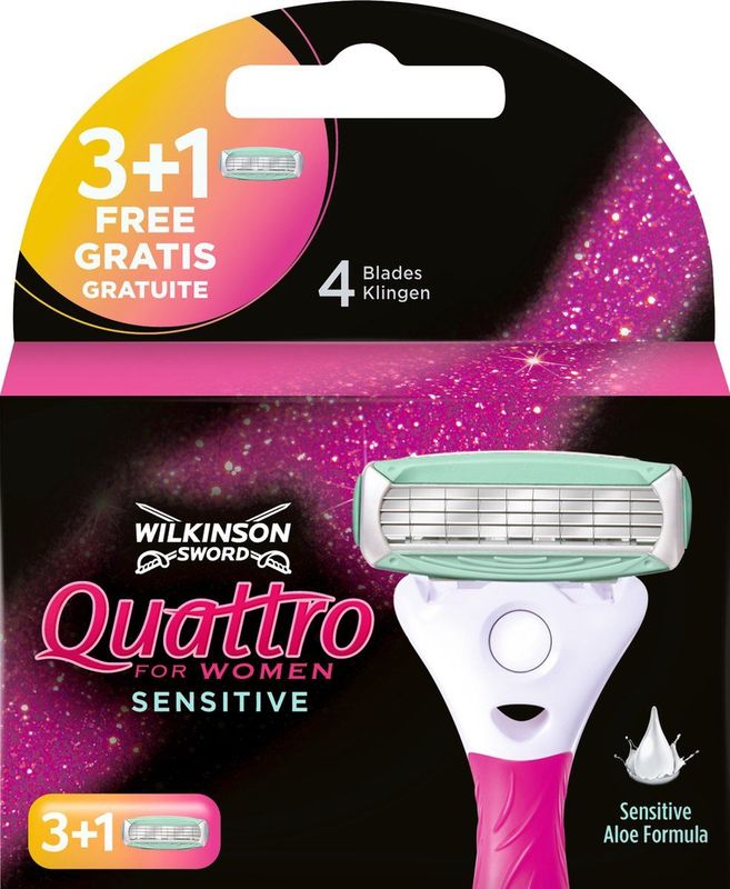 Wilkinson Scheermesjes Quattro Sensitive 4 Stuks - Women - Met Aloë Vera