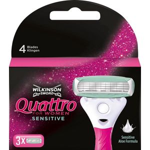 Wilkinson Sword Quattro for Women Sensitive scheermesjes voor dames scheerapparaat, 3 stuks