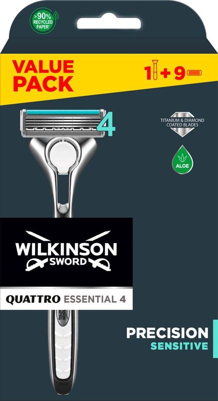 Wilkinson Men Scheermes Voordeelverpakking Quattro Titanium Sensitive - Inclusief 8 schermen