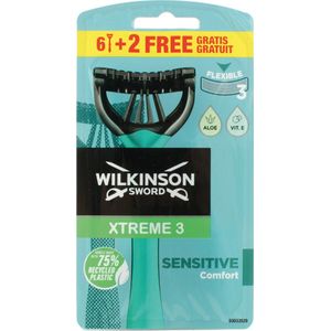Wilkinson Xtreme 3 Pure Sensitive Comfort wegwerpscheerapparaten, 8 stuks