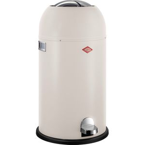 Wesco Kickmaster afvalemmer in mat zandkleur, gepoedercoat plaatstaal, geïntegreerde schokdemper, 33 liter volume, groot vak