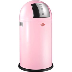 Wesco Pushboy afvalemmer in roze, gepoedercoat plaatstaal, volume 50 liter, grote klep van roestvrij staal, uitneembare binnencontainer