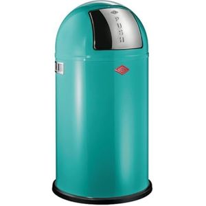 Wesco Pushboy afvalemmer in turquoise, gepoedercoat plaatstaal, volume 50 liter, grote klep van roestvrij staal, uitneembare binnencontainer