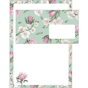 Briefpapier A4 Bloem Groen Roze 12 stuks inclusief 6 enveloppen