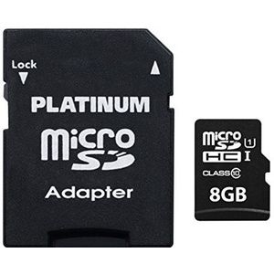 Platinum High Speed microSDHC kaart 8GB Class 10 UHS-I U1 geheugenkaart incl. SD adapter - Micro SD-kaart voor smartphone, tablet, camera 177330